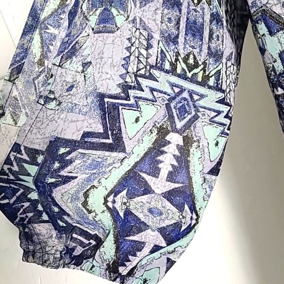 BeBop Blue & Purple Aztec Print Mini-Dress, Sheer with Lining, Size Large - Picture 5 of 12